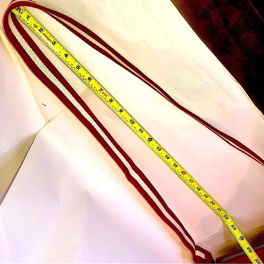 BALLY Red Leather Top Zip Messenger Shoulder Bag w/ Red White Striped Strap